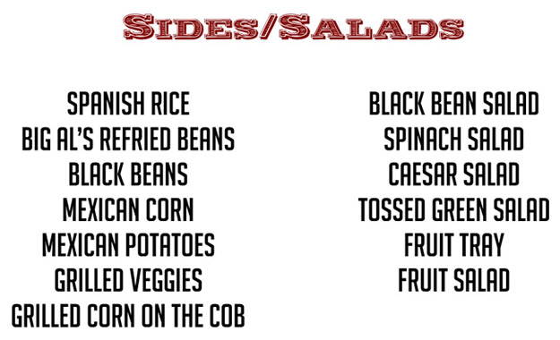Bates Catering Mexican Menu Sides and Salads